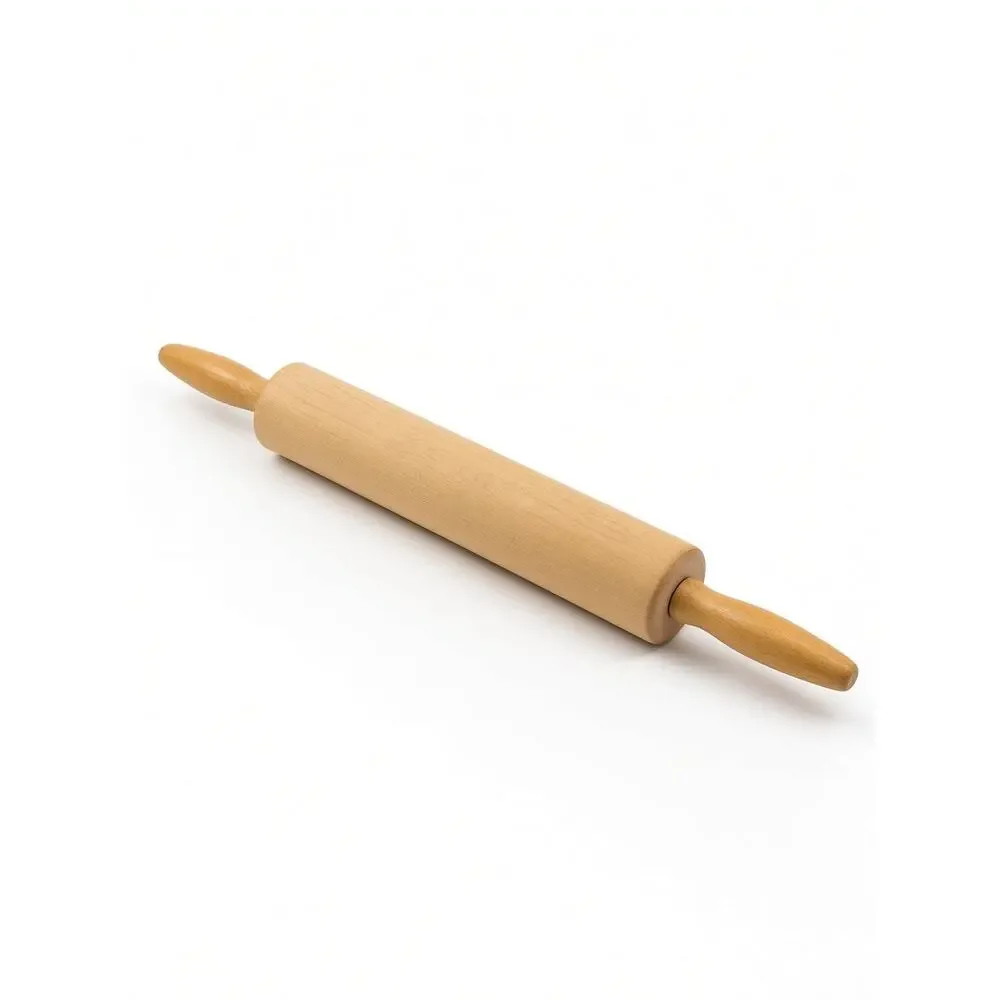 Vintage Wooden Rolling Pin with Rotating Handles, Farmhouse Kitchen Baking Tool